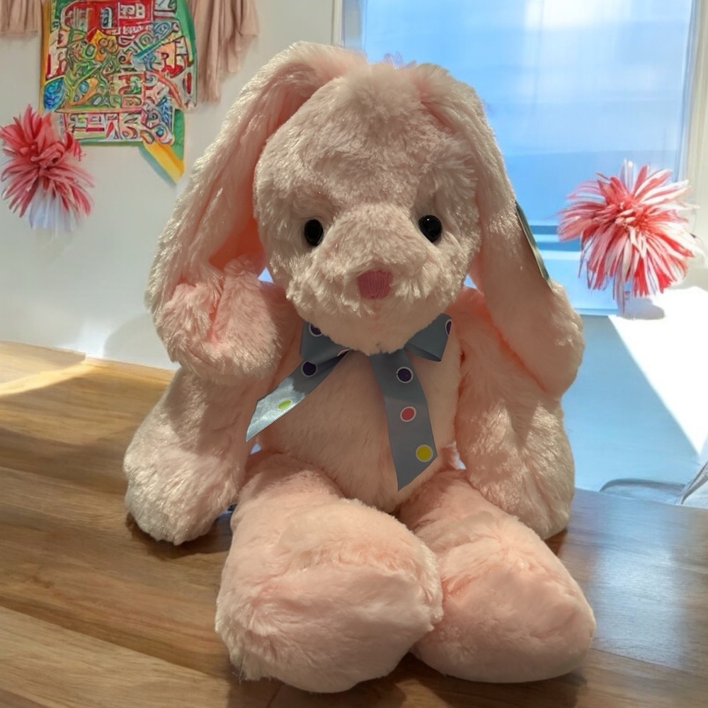 New!! Adorable Stuffed Pink Plush Easter Bunny